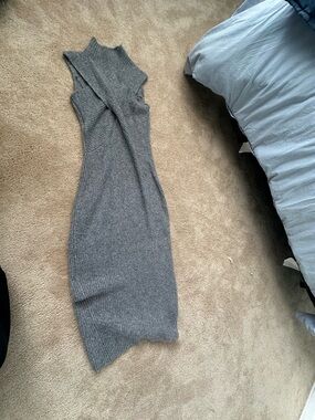 Express Gray Ribbed Mock-Neck Midi Dress